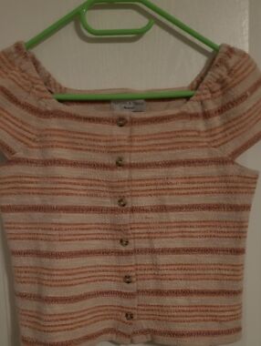 Madewell Peach & Striped Button Top